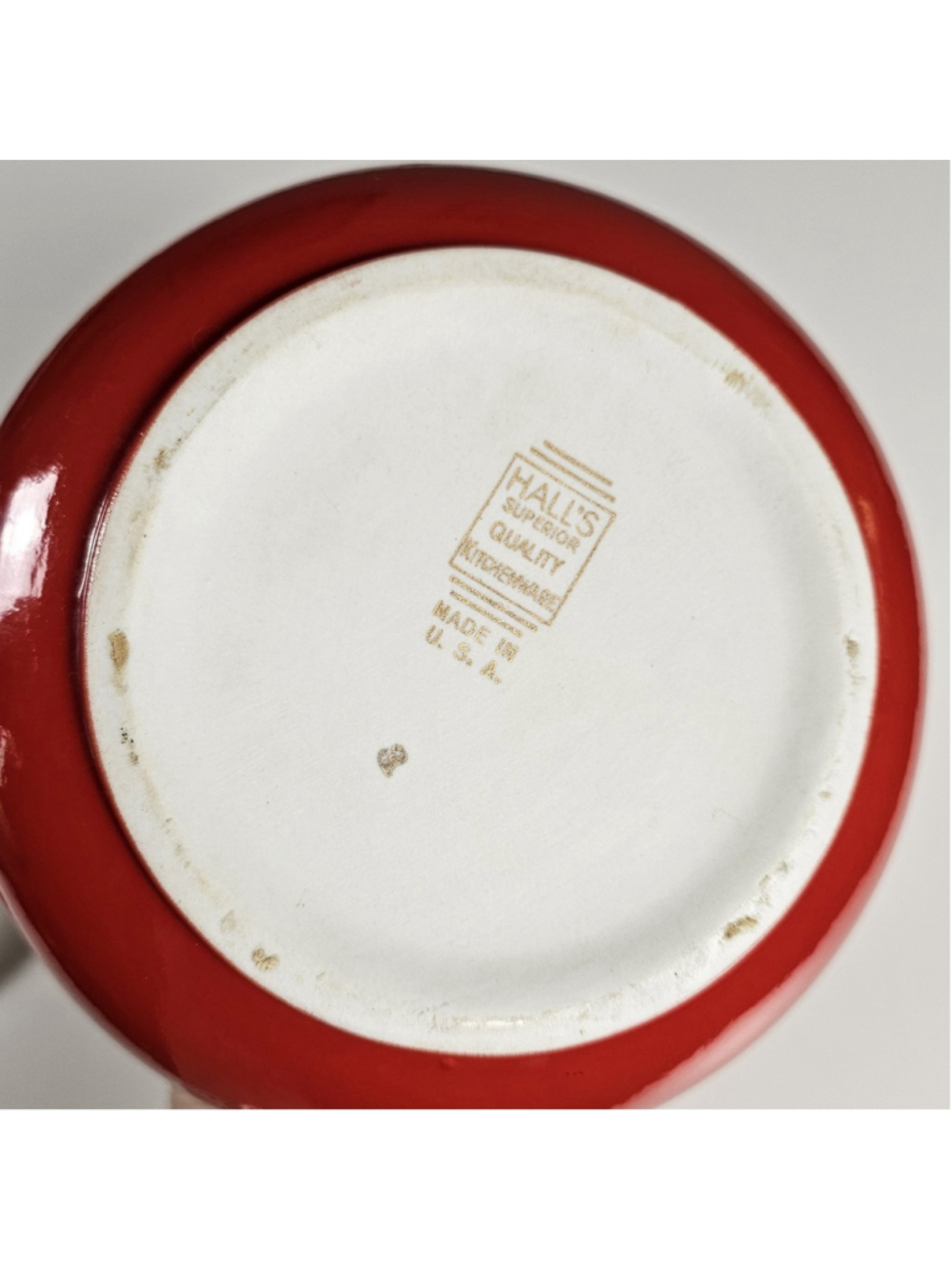 Vintage Hall China PERT Bean Pot Cookie Jar Chinese Red White Knob Lid MINT - Picture 5 of 14